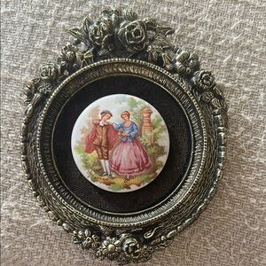 Vintage Ornate Gold-Tone hand painted art with Floral design